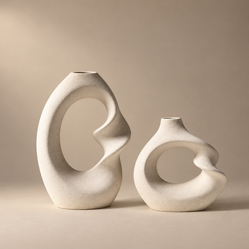 conjunto de vasos de cerâmica fosca sobre aparador