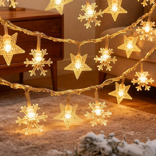 cordão de luzes de natal com figuras de árvores e renas - foto 2