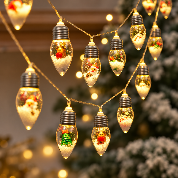 cordão de luzes led com tema de neve
