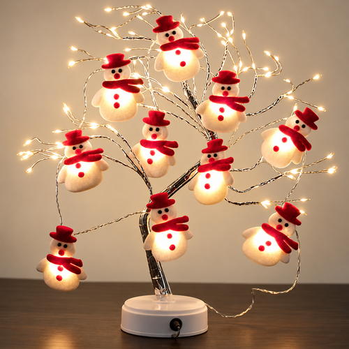cordão de luzes de natal com personagens em led aceso