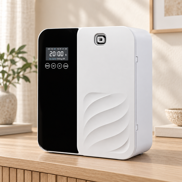 difusor de aromas branco com bluetooth e tela de toque
