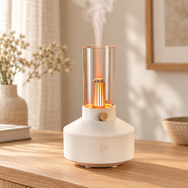 difusor em formato de lâmpada retrô com luz de vela
