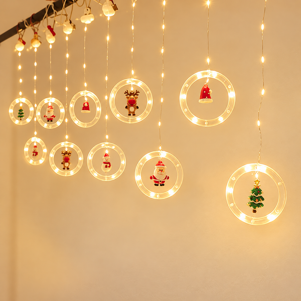 enfeite luminoso de natal com papai noel em led aceso