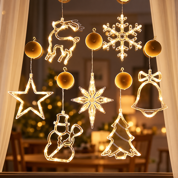 enfeite luminoso de natal em led com ventosa fixado na janela