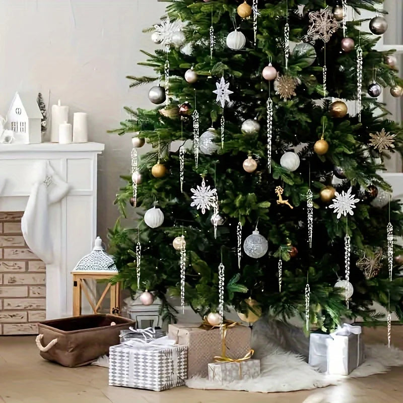 enfeites de natal transparentes em forma de gelo na árvore - foto 2