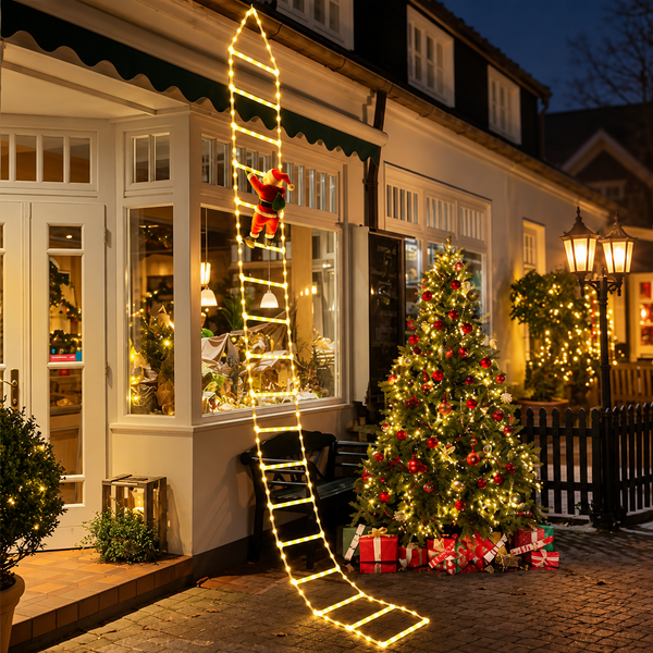 escada de natal com papai noel e led com oito modos de luz