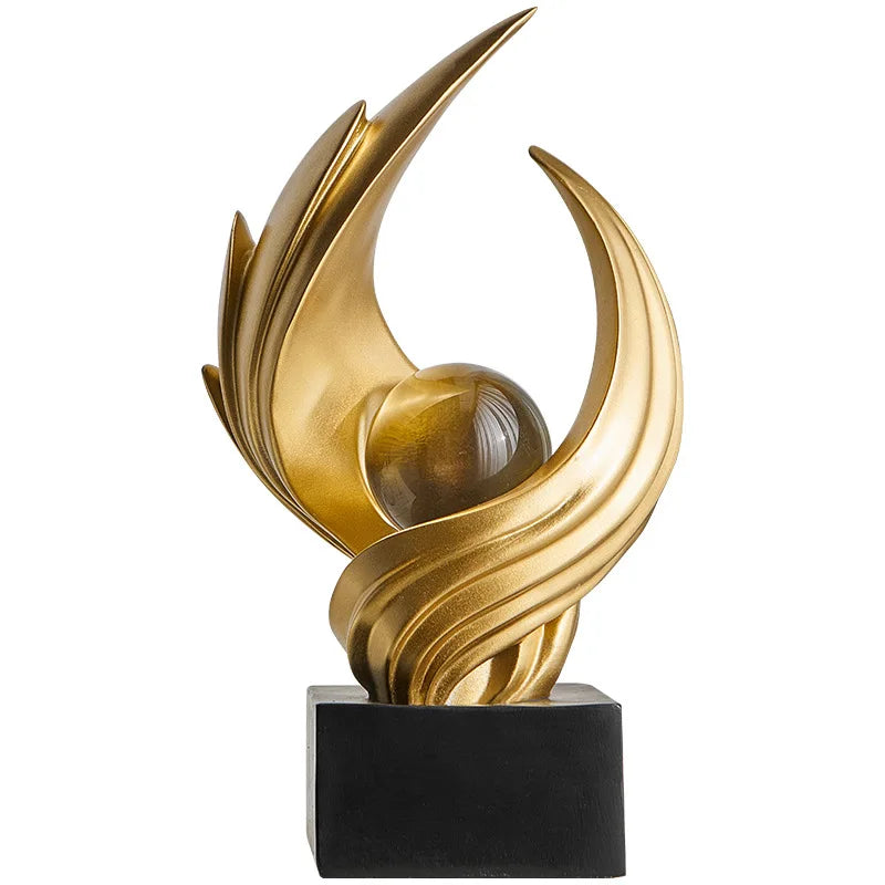 escultura abstrata de resina em ouro fosco - foto 5