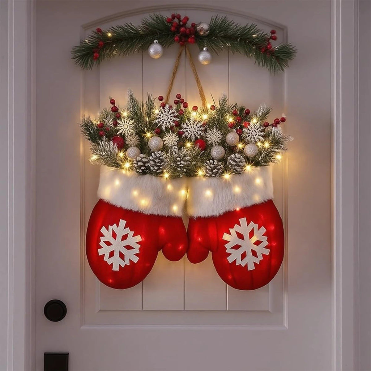 guirlanda de natal em formato de luva com led