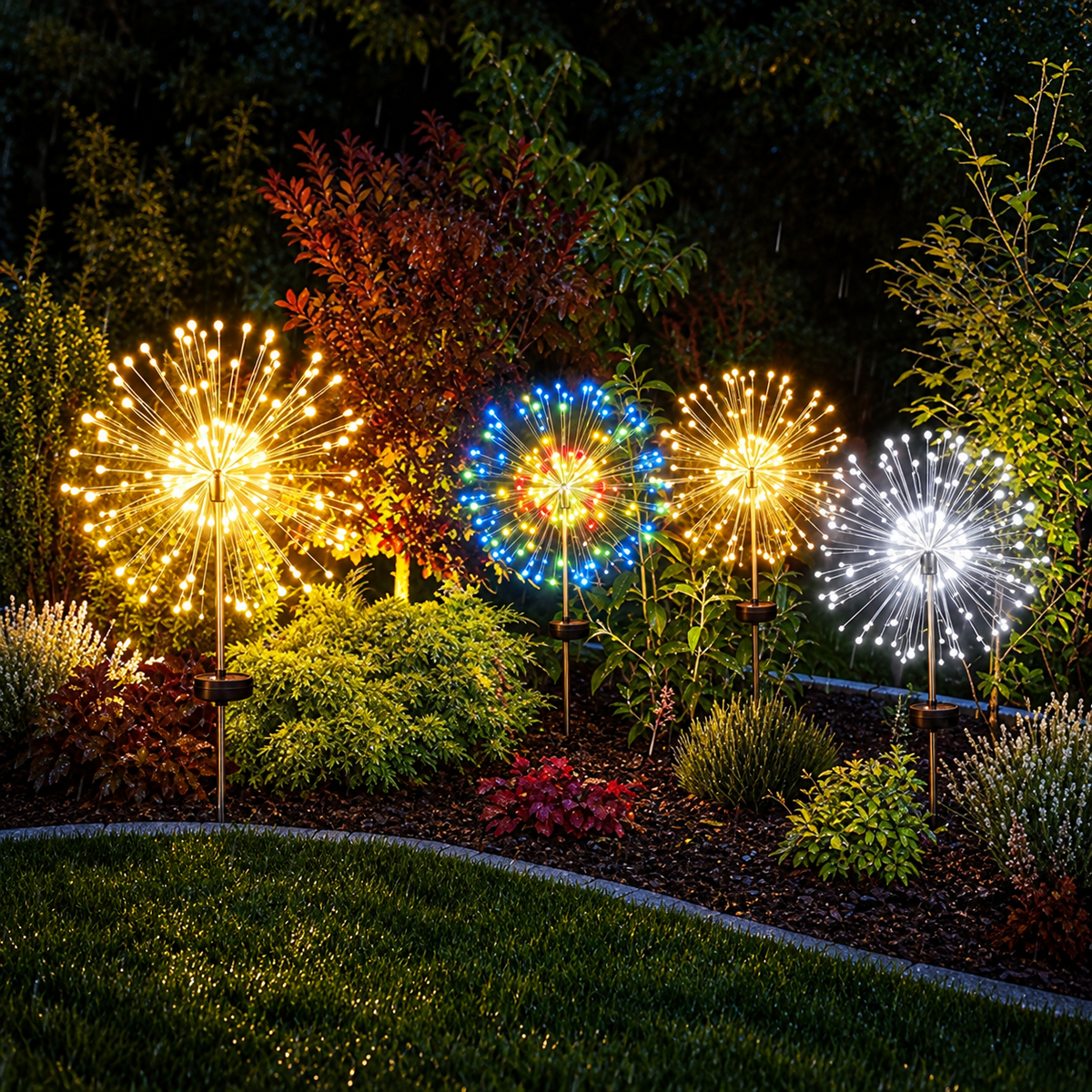 kit de luzes solares efeito fogos de artifício no jardim