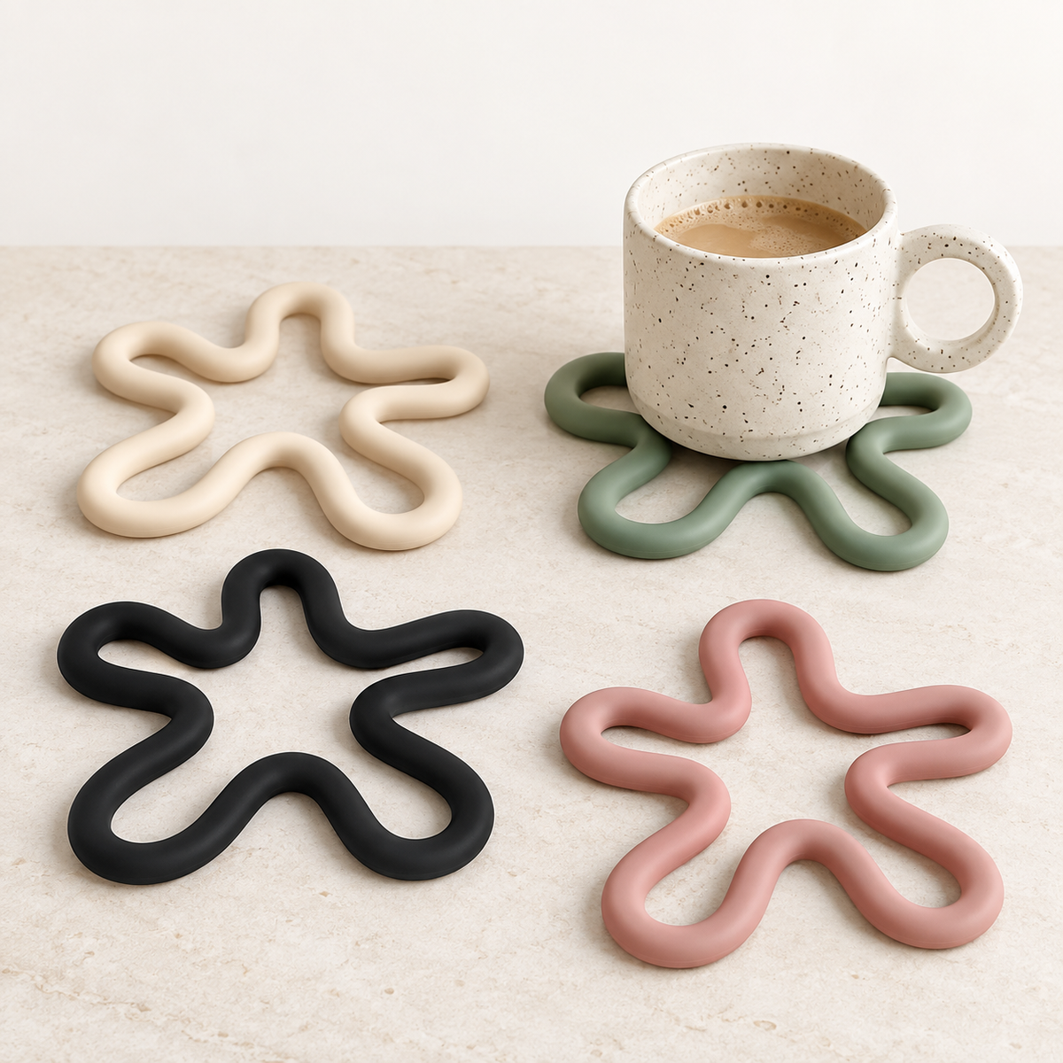 kit de 5 porta-copos de silicone irregulares empilhados