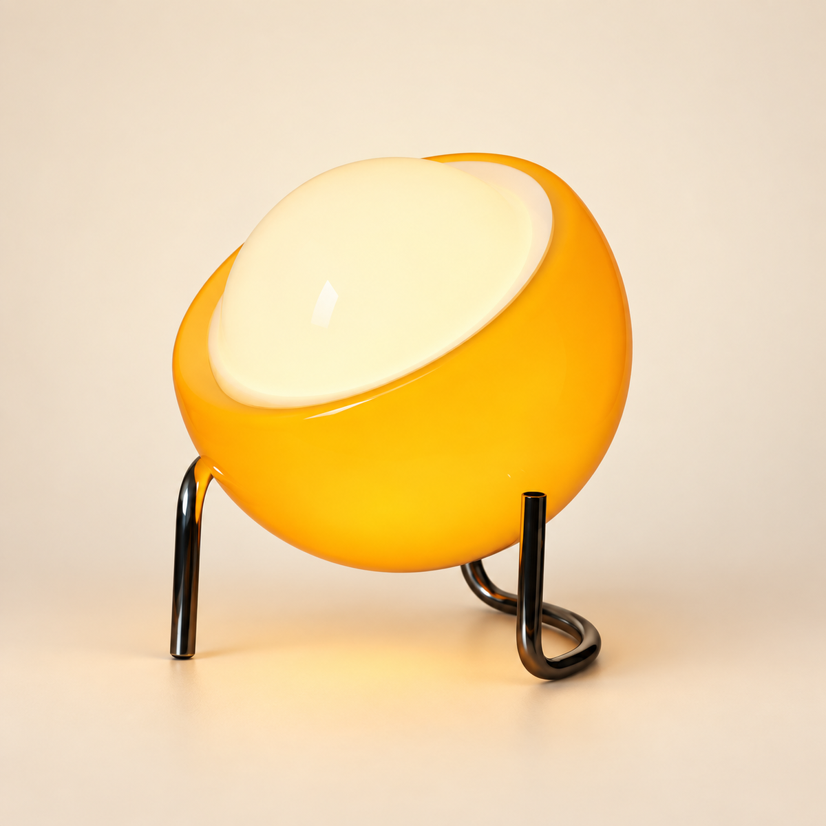 luminária bauhaus de mesa em vidro âmbar acesa