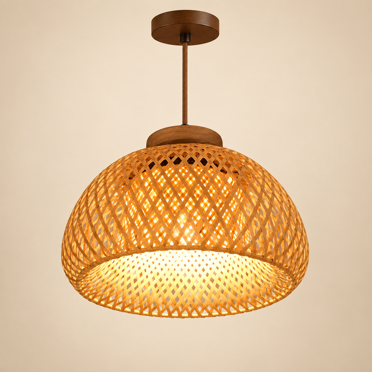 luminária de teto de rattan e bambu trançado