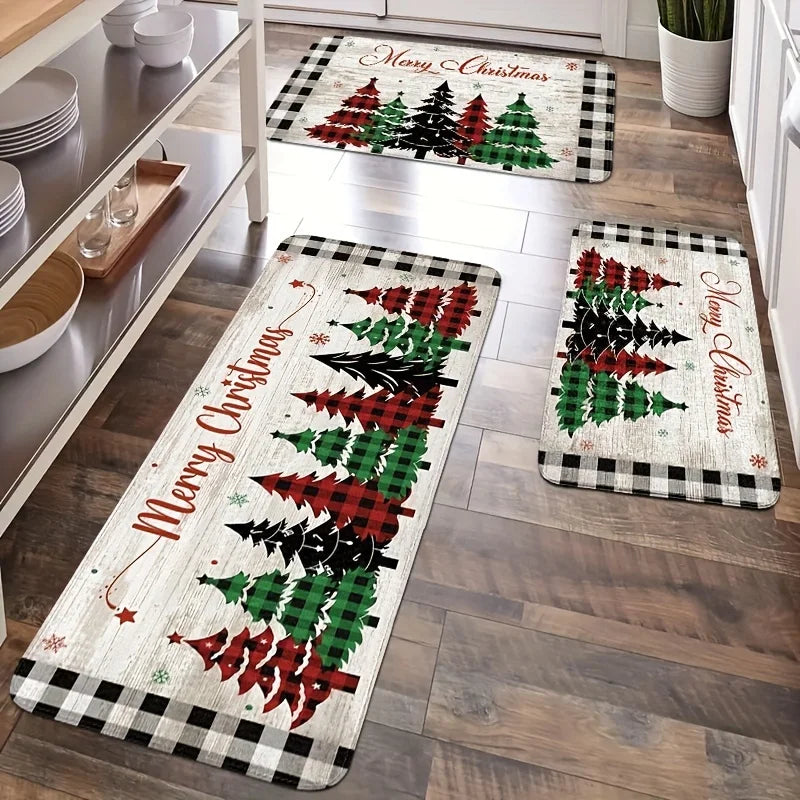 tapete de natal antiderrapante em flanela na cozinha