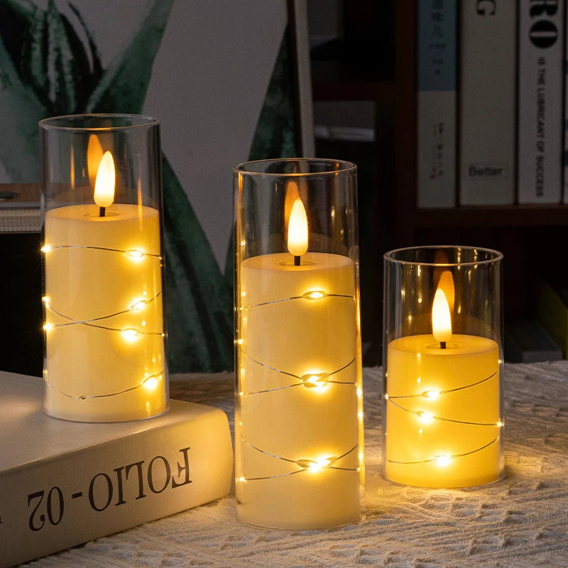 conjunto de três velas led com chama realista e fios de cobre - foto 4