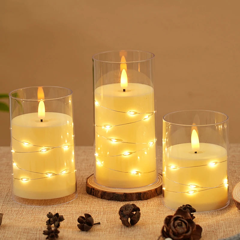 conjunto de três velas led com chama realista e fios de cobre - foto 5