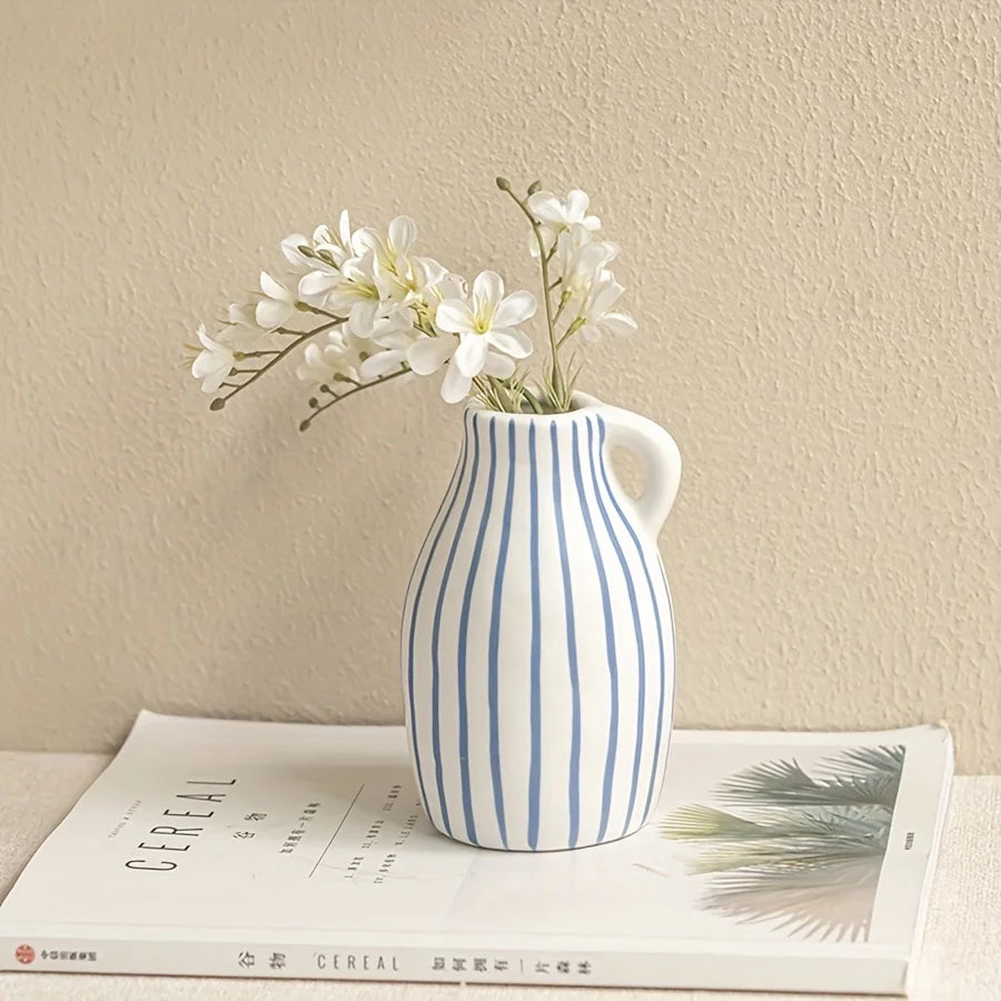 vaso de cerâmica listrado azul pintado à mão - foto 3