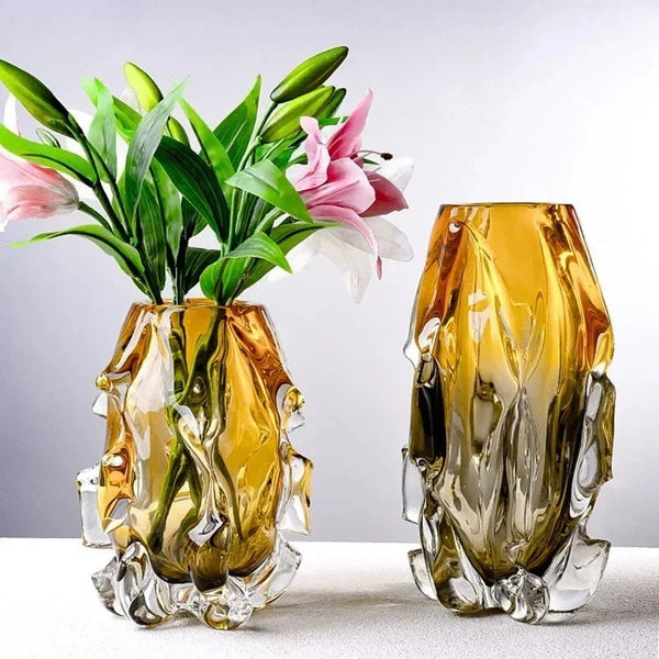 vaso de vidro âmbar decorativo